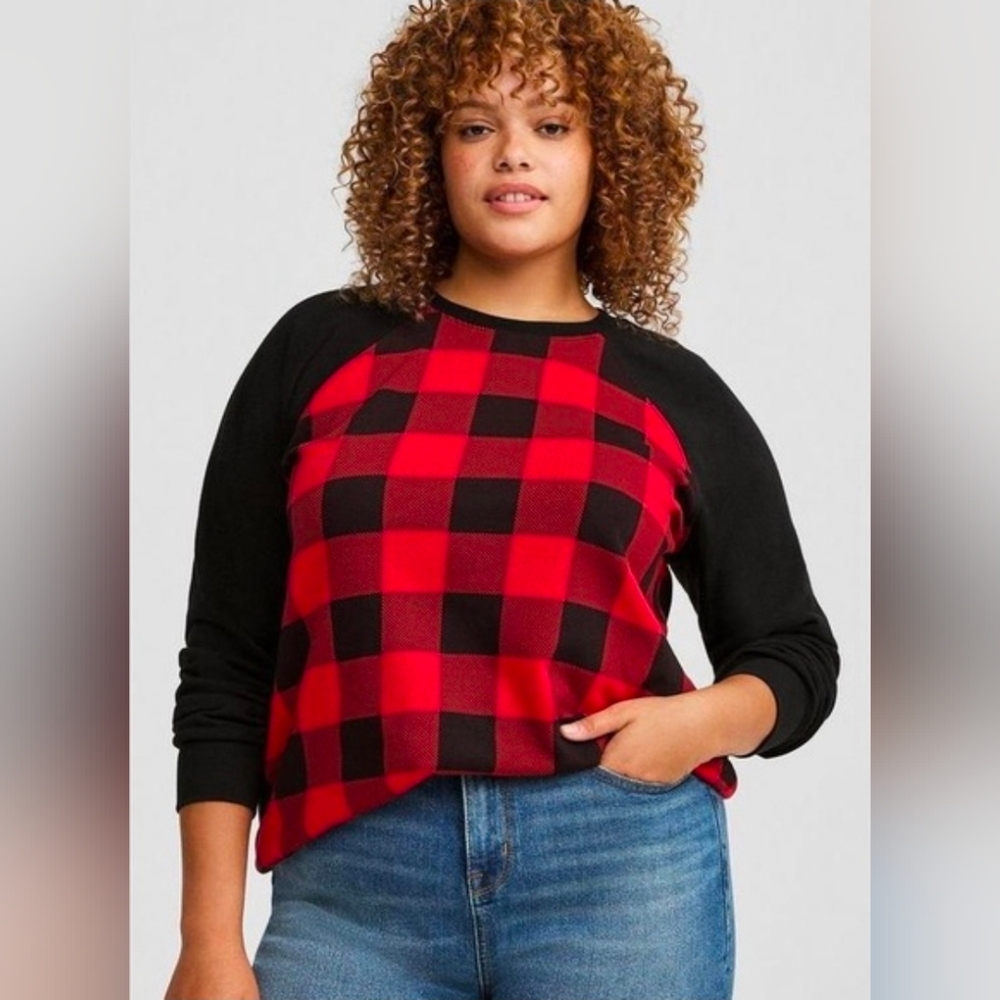 Torrid Buffalo Plaid Cozy Fleece Crewneck Sweatshirt Women's Size 1